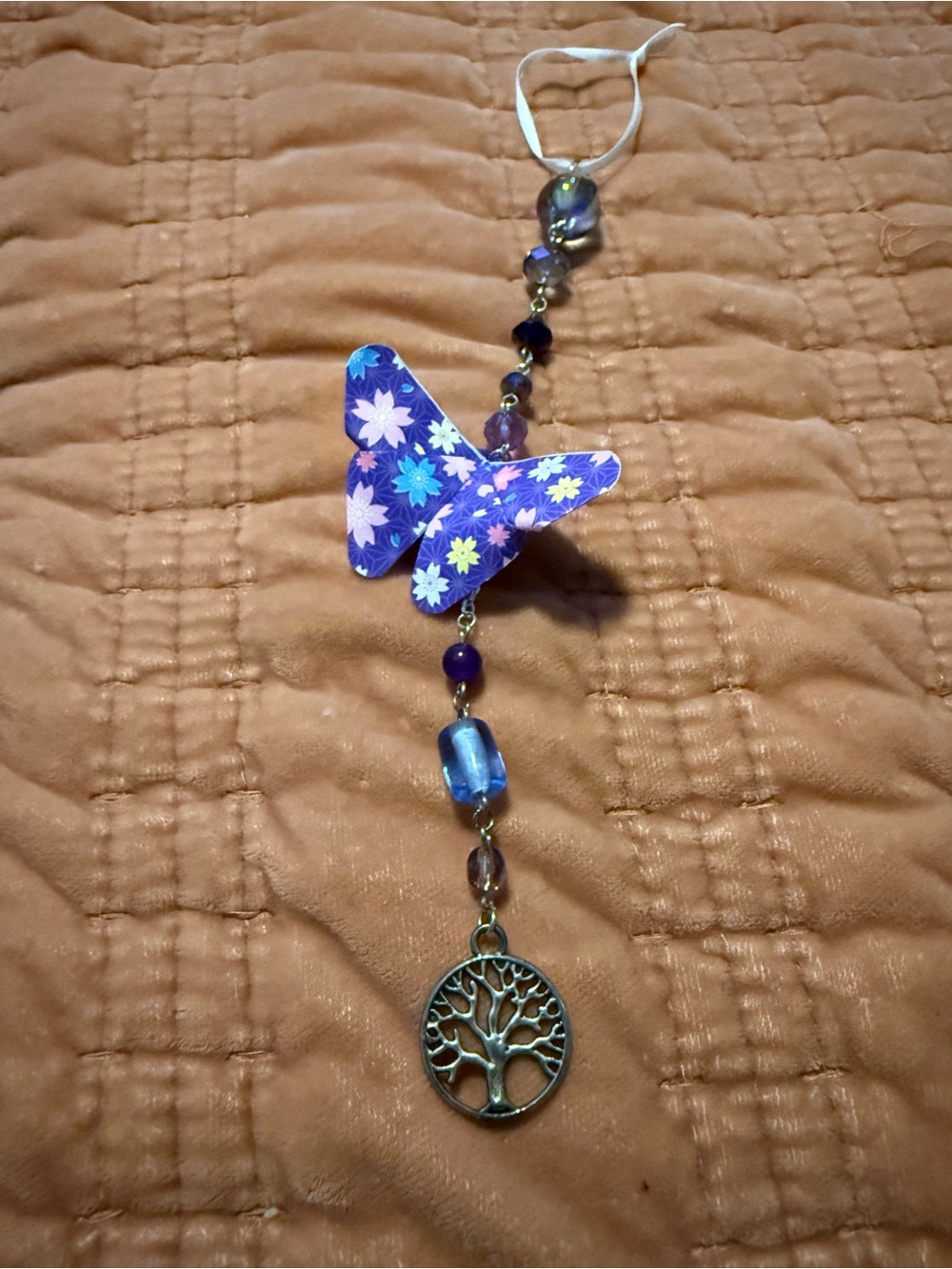 Purple Floral Butterfly & Tree of Life Hanging Charm -Handmade by Papaya Burger